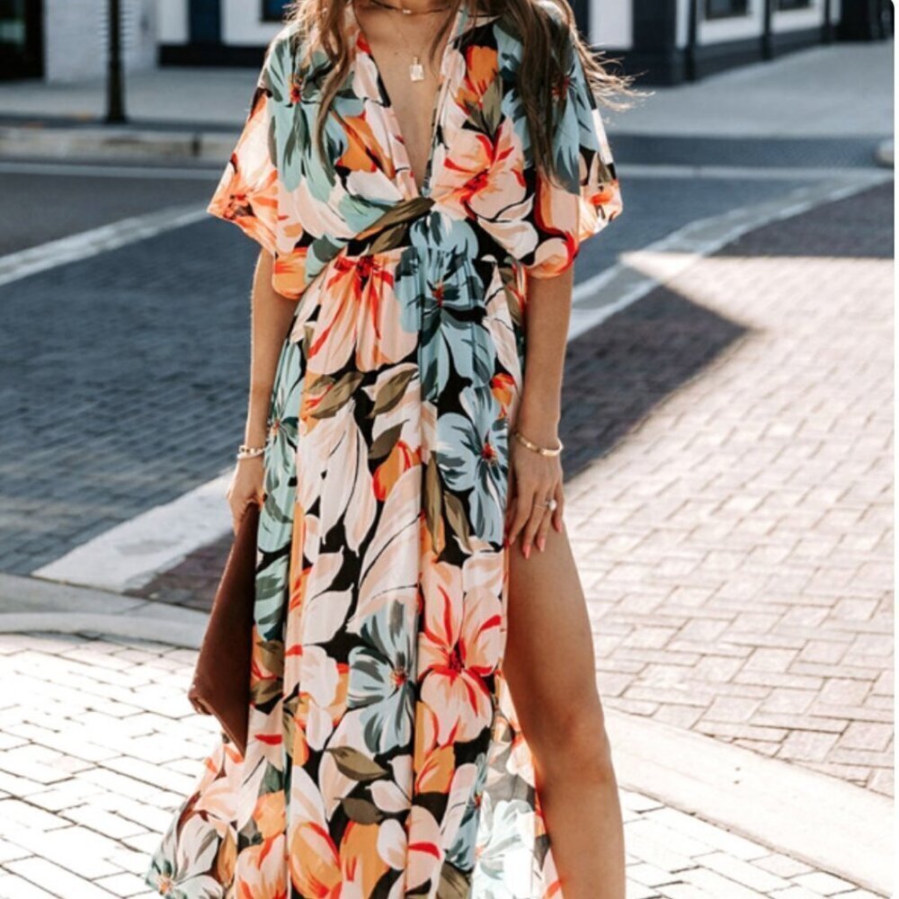 NWT Tropical Floral Maxi Midi Dress - small